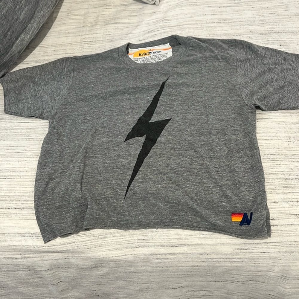 Aviator Nation cropped lightening bolt t-shirt. Size Small.